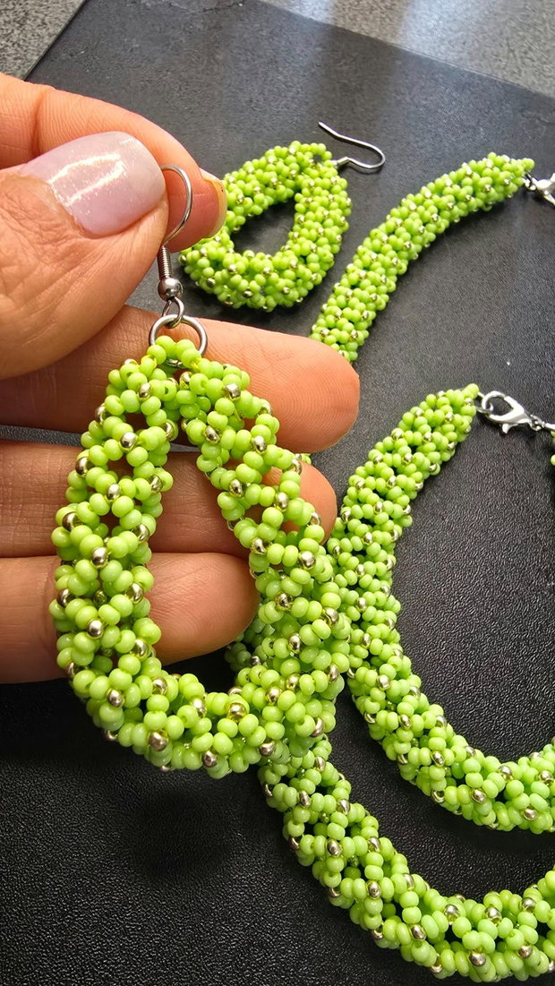 Set de bijuterii handmade Lime Glow  Verde și Auriu