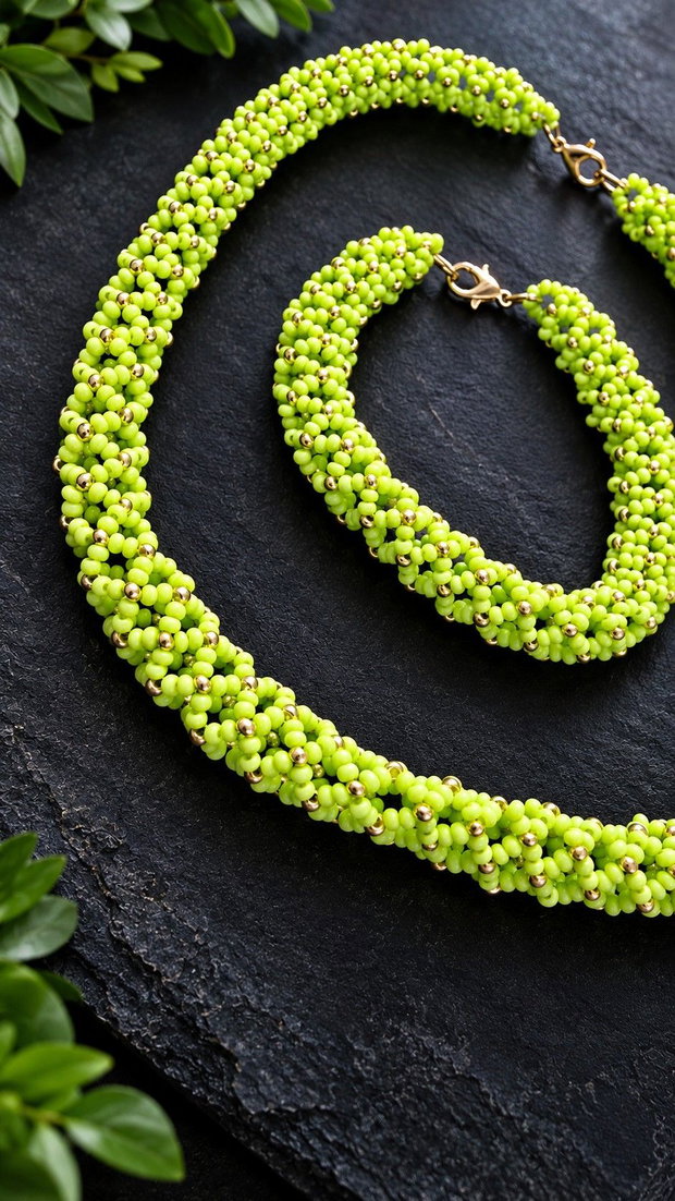 Set de bijuterii handmade Lime Glow  Verde și Auriu