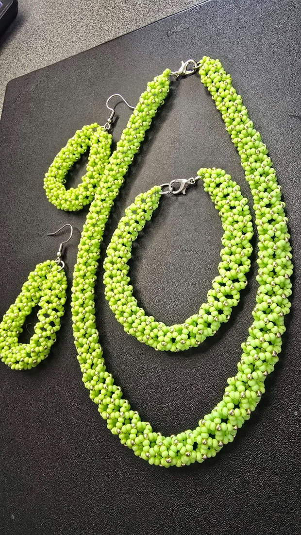Set de bijuterii handmade Lime Glow  Verde și Auriu
