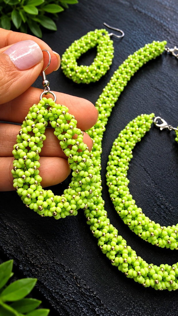 Set de bijuterii handmade Lime Glow  Verde și Auriu