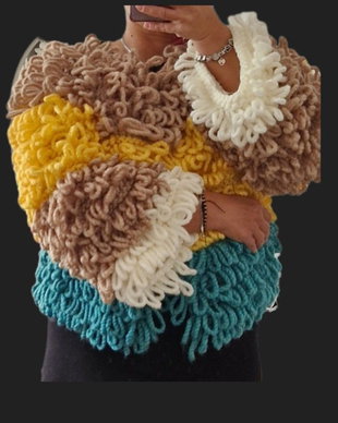 Cardigan handmade multicolor cu bucle, efect de blană de oaie  unicat