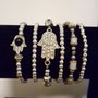 Set 6 brățări handmade argintii cu mărgele și simbol Hamsa