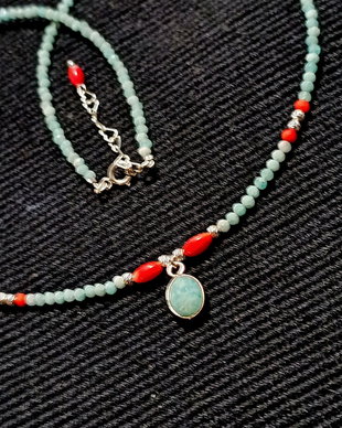 Colier argint amazonit coral charm amazonit argint minimalist bohi chic trendy casual