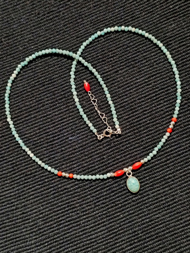 Colier argint amazonit coral charm amazonit argint minimalist bohi chic trendy casual