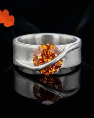 Inel unicat din argint fin, cu design fluid si cristal Cubic Zirconia portocaliu
