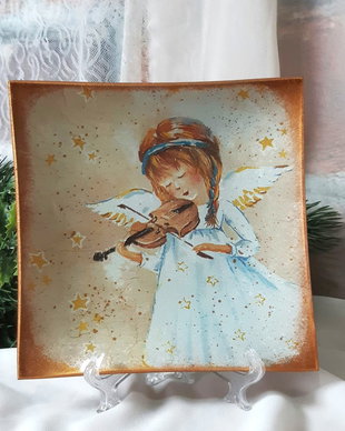 Farfurie din sticlă decorată manual - Povste de Craciun