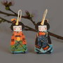 Cercei portelan si argint kokeshi