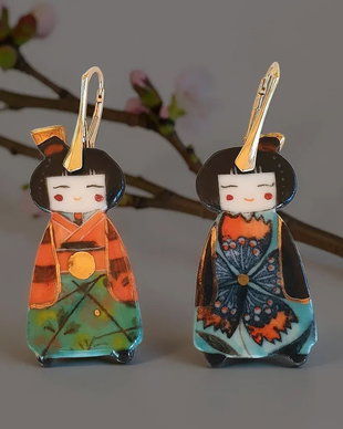 Cercei portelan si argint kokeshi