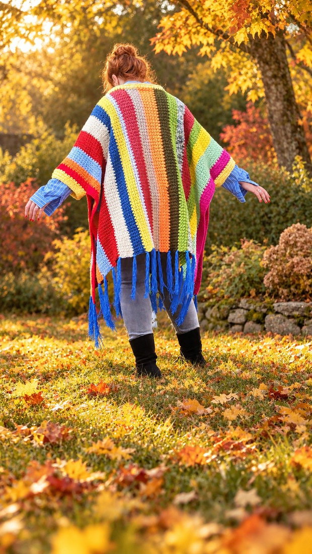 Vagabond în culori  poncho croșetat manual