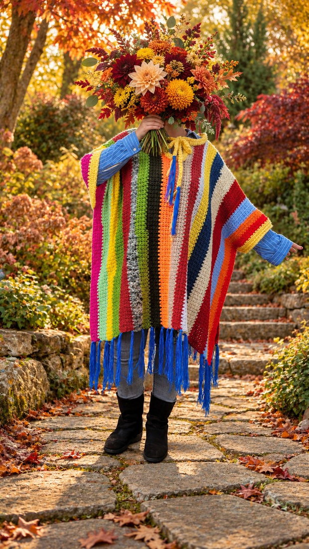 Vagabond în culori  poncho croșetat manual