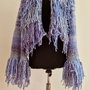 Cardigan handmade albastru-lila cu franjuri  100% lână