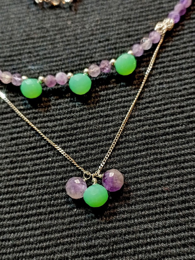 Colier argint ametist onix verde onion minimalist boho chic trendy