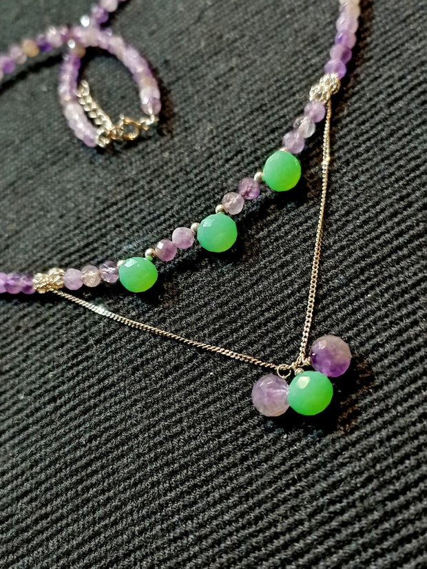 Colier argint ametist onix verde onion minimalist boho chic trendy