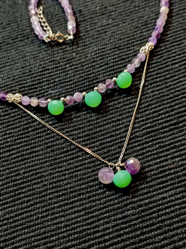 Colier argint ametist onix verde onion minimalist boho chic trendy