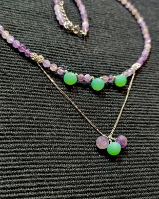 Colier argint ametist onix verde onion minimalist boho chic trendy