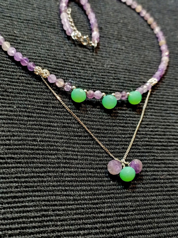 Colier argint ametist onix verde onion minimalist boho chic trendy
