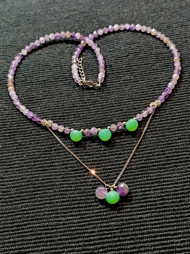 Colier argint ametist onix verde onion minimalist boho chic trendy