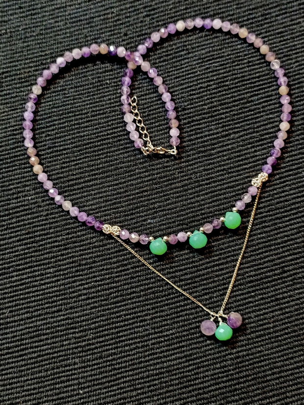 Colier argint ametist onix verde onion minimalist boho chic trendy