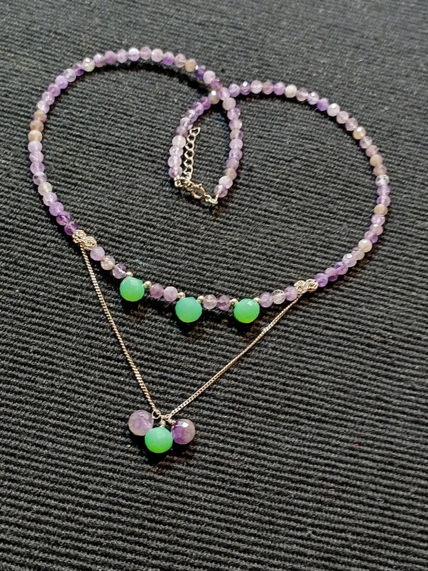 Colier argint ametist onix verde onion minimalist boho chic trendy