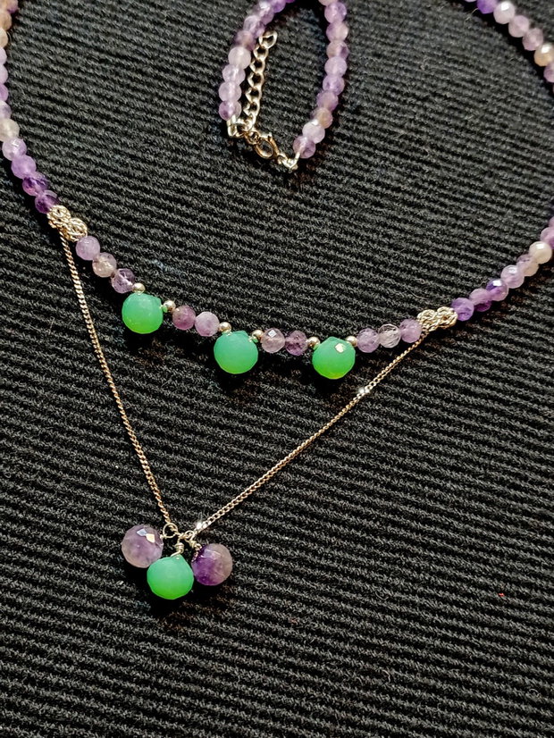 Colier argint ametist onix verde onion minimalist boho chic trendy
