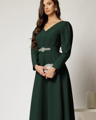 Rochie midi clos verde cu cordon detasabil cu aplicatii