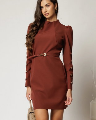 Rochie DY Fashion scurta caramizie cu nasturi pe maneci