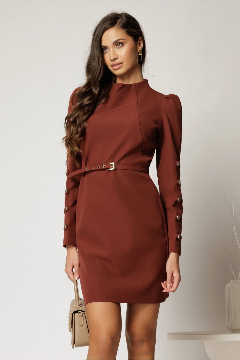 Rochie DY Fashion scurta caramizie cu nasturi pe maneci