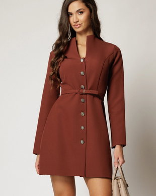 Rochie DY Fashion scurta caramizie cu decolteu si nasturi