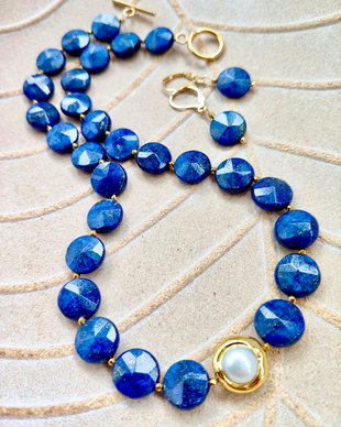 Colier lapis lazuli & perla baroc alba