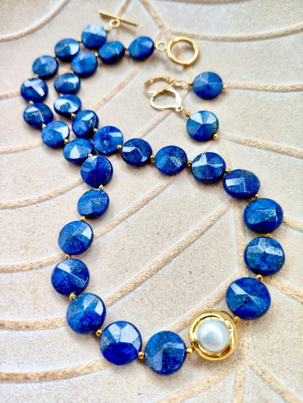 Colier lapis lazuli & perla baroc alba