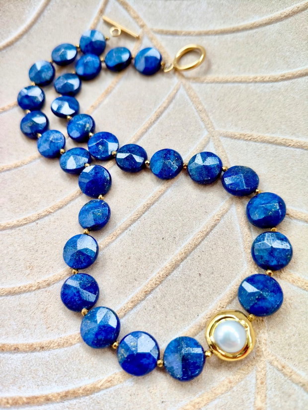 Colier lapis lazuli & perla baroc alba