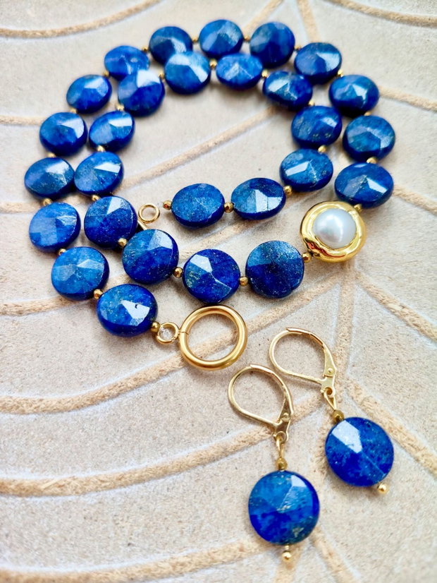 Colier lapis lazuli & perla baroc alba