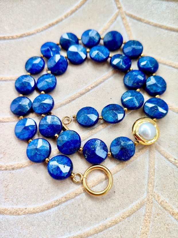 Colier lapis lazuli & perla baroc alba
