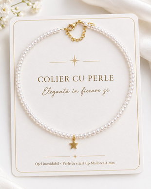 Colier cu perle albe Mallorca 4 mm și steluță aurie  bijuterie elegantă, cadou special
