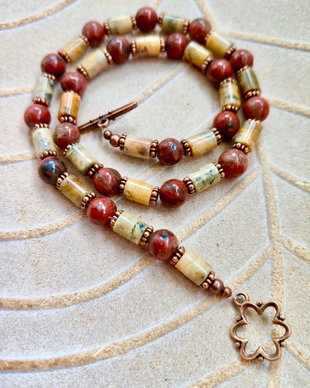 Colier vintage agate crazy lace & jasp rosu