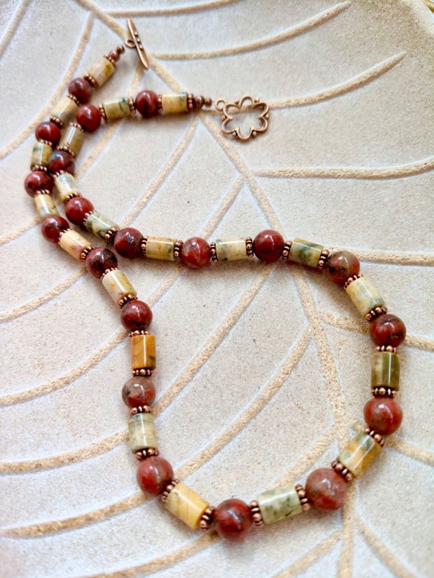 Colier vintage agate crazy lace & jasp rosu