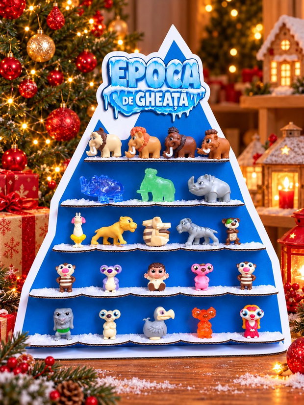 Suport Figurine Epoca de Gheață din Lemn Etajeră Decorativă pentru Copii, Cadou de Crăciun