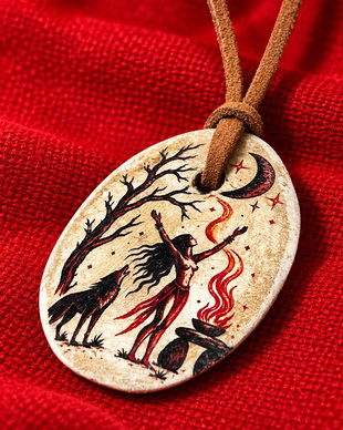 Pandantiv gotic handmade cu vrăjitoare și lună  talisman mistic Halloween
