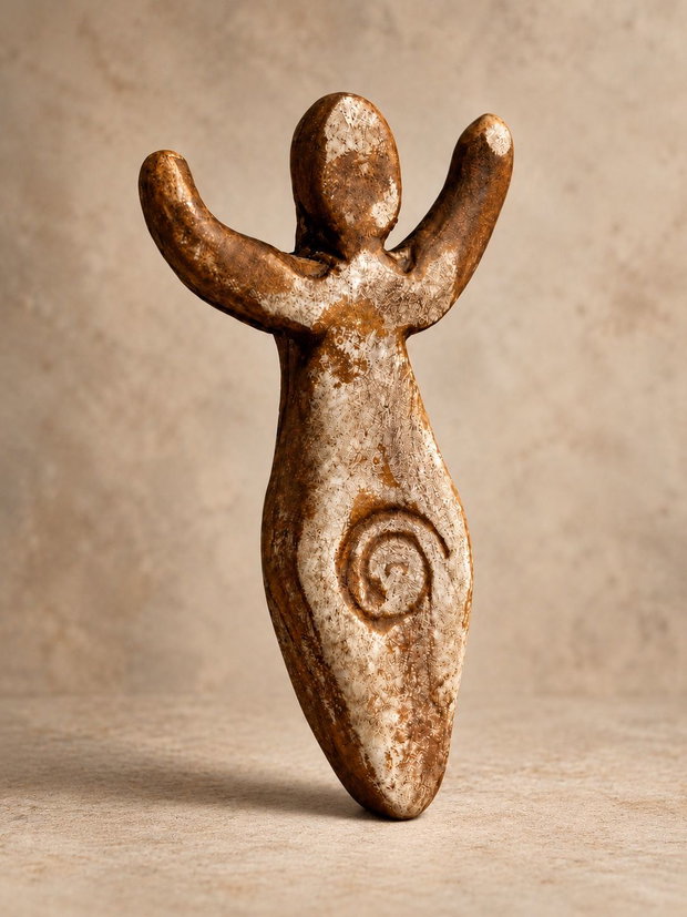 Pandantiv Zeița Fertilității din neolitic  handmade din lut, simbol ancestral