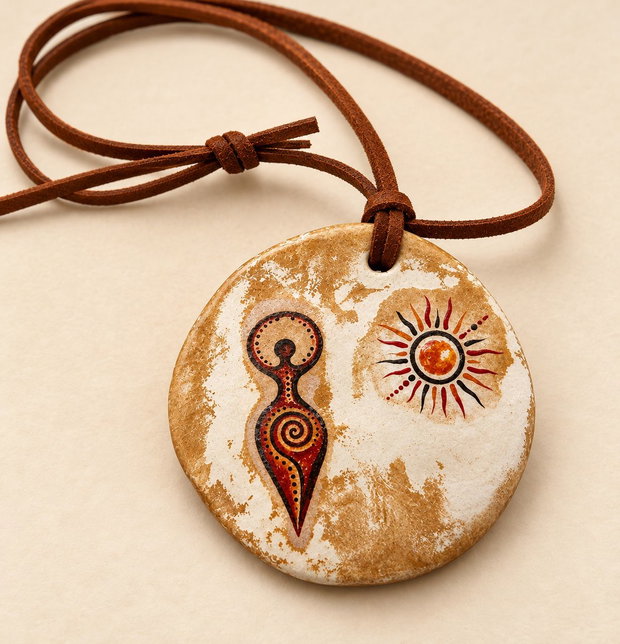 Pandantiv handmade din lut  zeița din cultura Cucuteni
