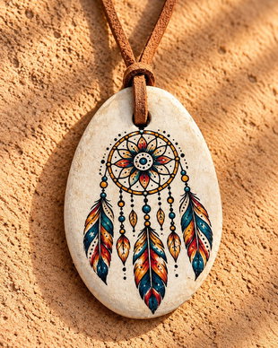 Pandantiv Dreamcatcher din lut, pictat manual