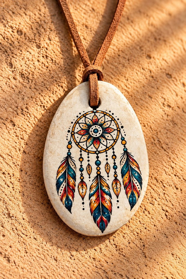 Pandantiv handmade din lut - Dream catcher tribal