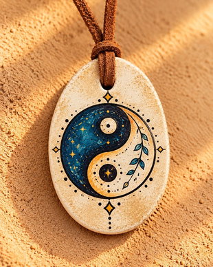 Pandantiv handmade din lut  yin yang
