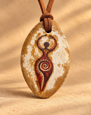 Pandantiv handmade din lut Zeița Mamā neolitică din Cucuteni