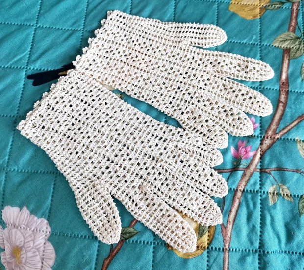 Mănuși damă*Croșetate*Macrame*Crem