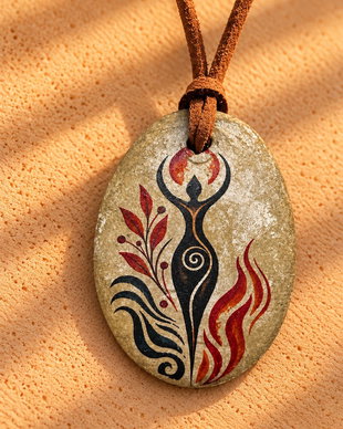 Colier handmade cu pandantiv Goddess  simbolul feminității și al echilibrului, pictat manual