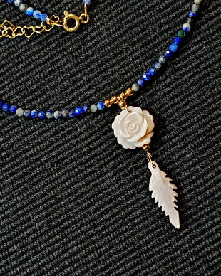 Colier vermeil lapis lazuli sidef roz gravat floare frunza minimalist boho chic trendy