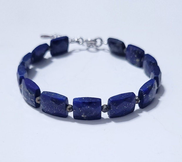 Bratara argint 925 cu lapis lazuli si pirita