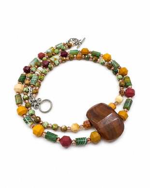 Colier handmade dublu, cu agate și mokait