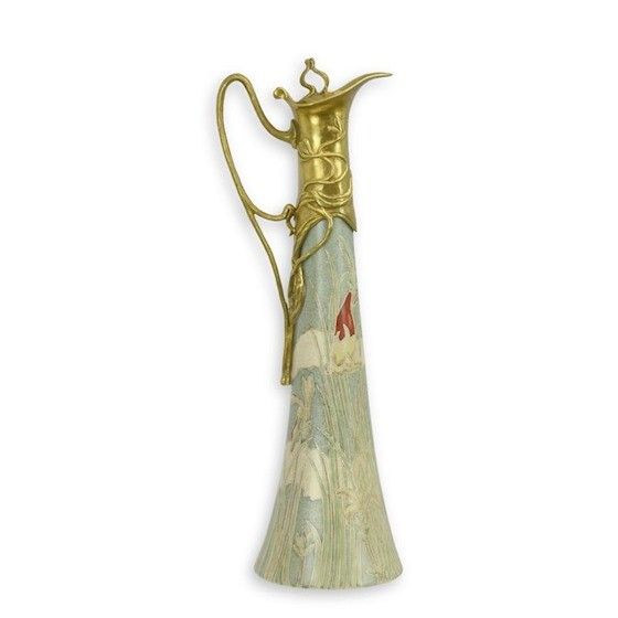Carafa Art Nouveau din porțelan cu bronz